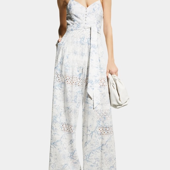 Alice + Olivia Shanti Printed Eyelet Jumpsuit